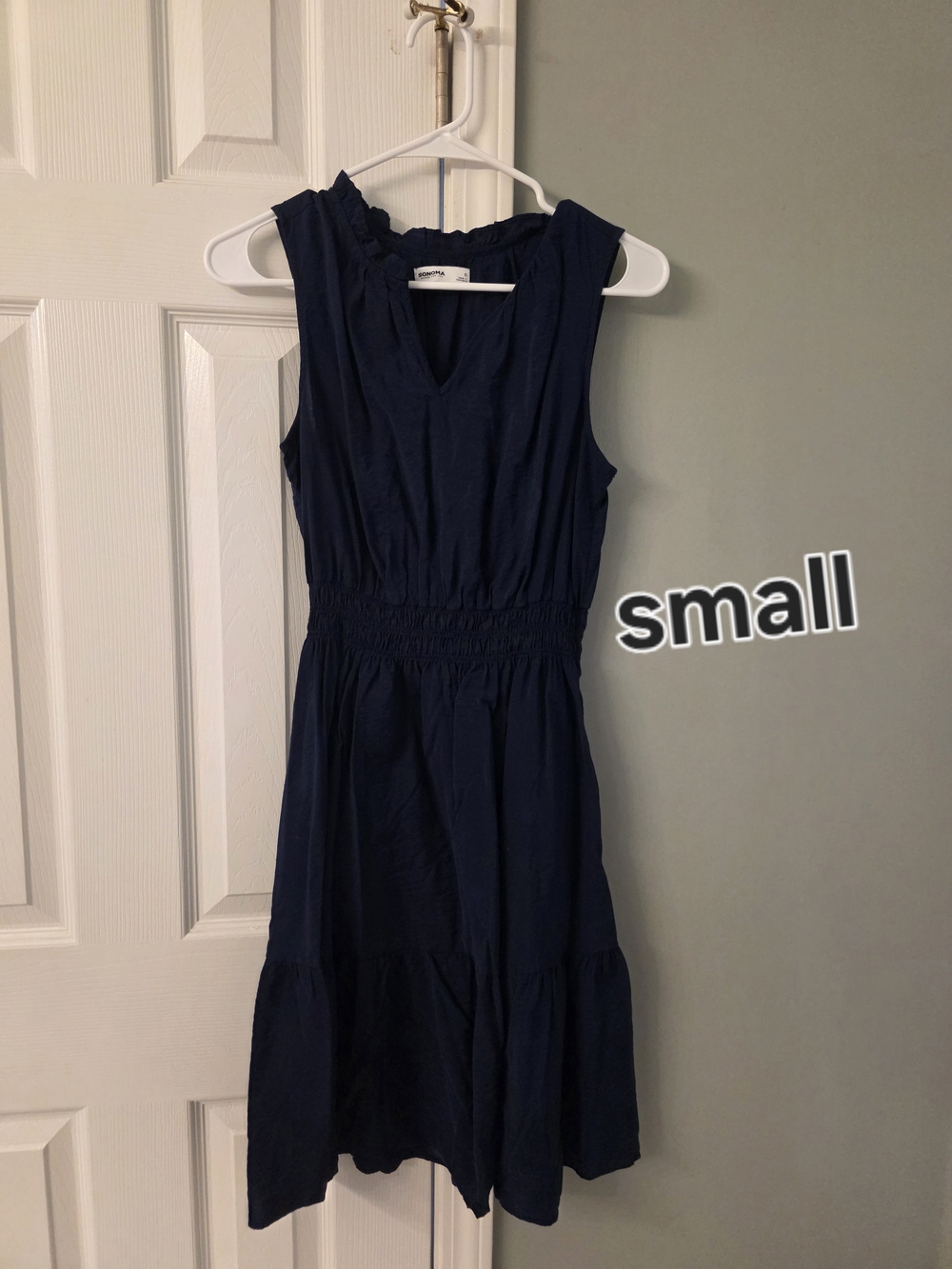 Sonoma Navy Sleeveless Smocked-Waist Tiered Dress